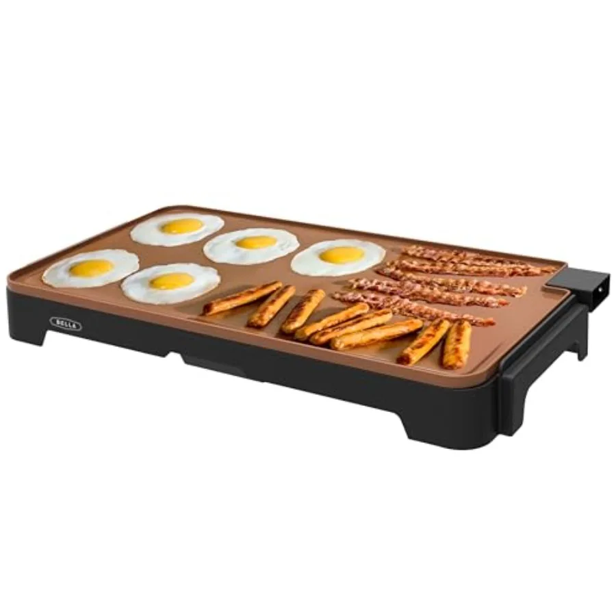 XL Electric Ceramic Titanium Griddle for 15 Eggs Copper/Black Healthy-Eco Non-stick Coating Hassle-Free Cleanup Large 12 x 22 S