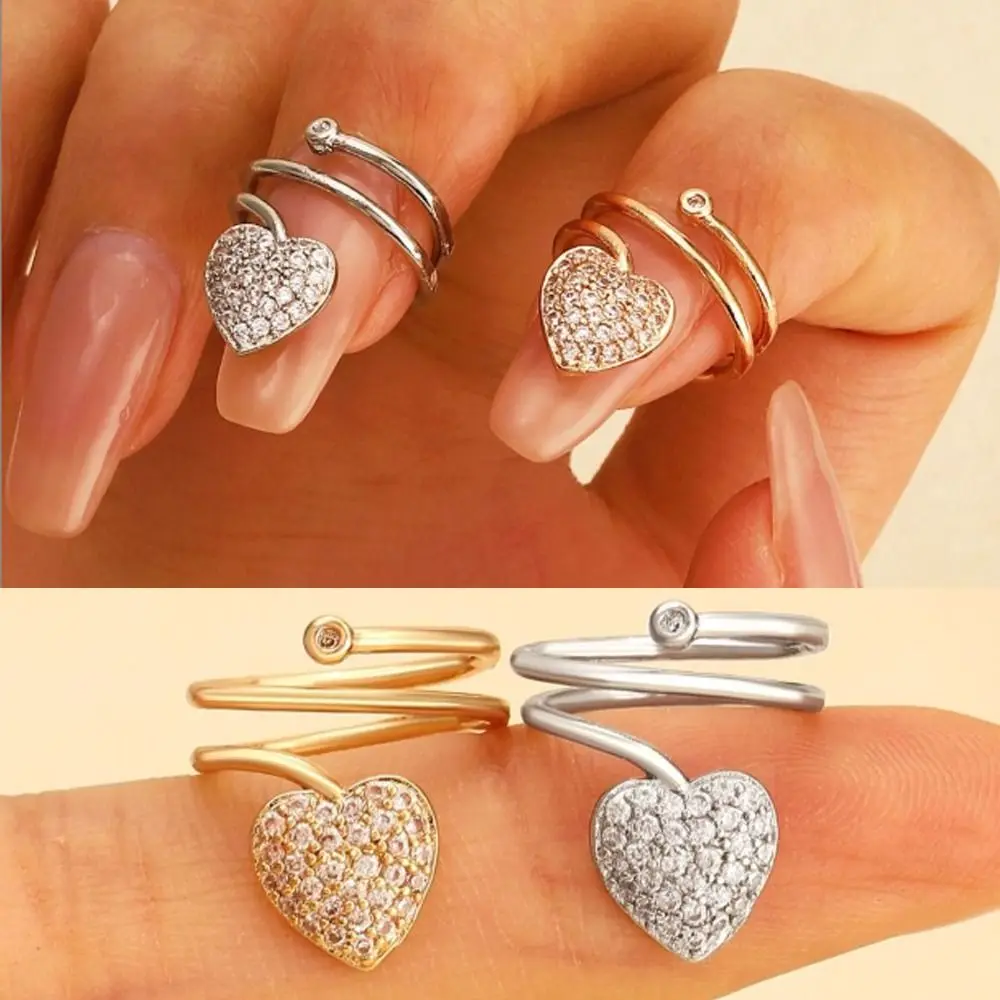 Creative Gift Metal Nail Ring Heart Shape Jewelry Accessories Nail Cover Adjustable Decorative False Nail Ring Photo Props