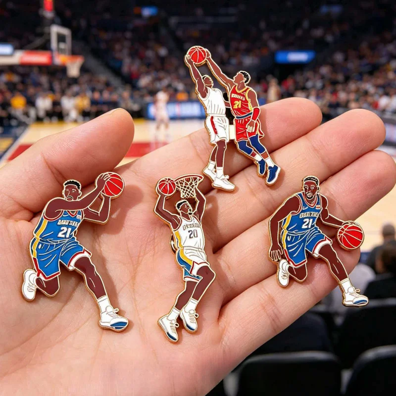 4Pcs Basketball Enamel Brooch Lapel Pins, Backpack Clothes Badge, Fans Jewelry Gift for Men Boys Party Decor