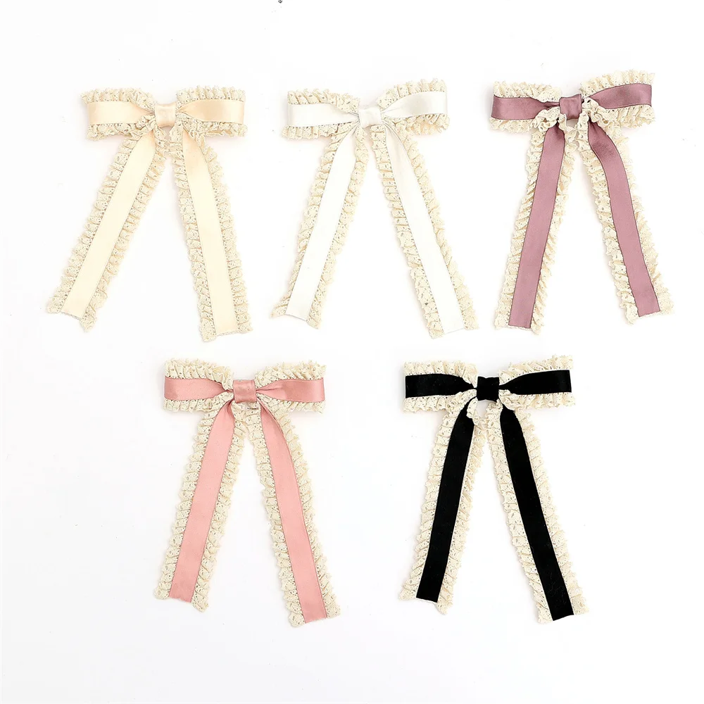 Satin Cotton Ruffle Lace Ribbon Hairband Girls Band With Tail Colorful babyclip Hair Accessories Scruchies