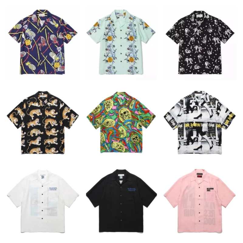 WACKO MARIA-Camisa de manga corta multicolor para hombre y mujer, camisa Vintage Hawaiana de marca de alta calidad