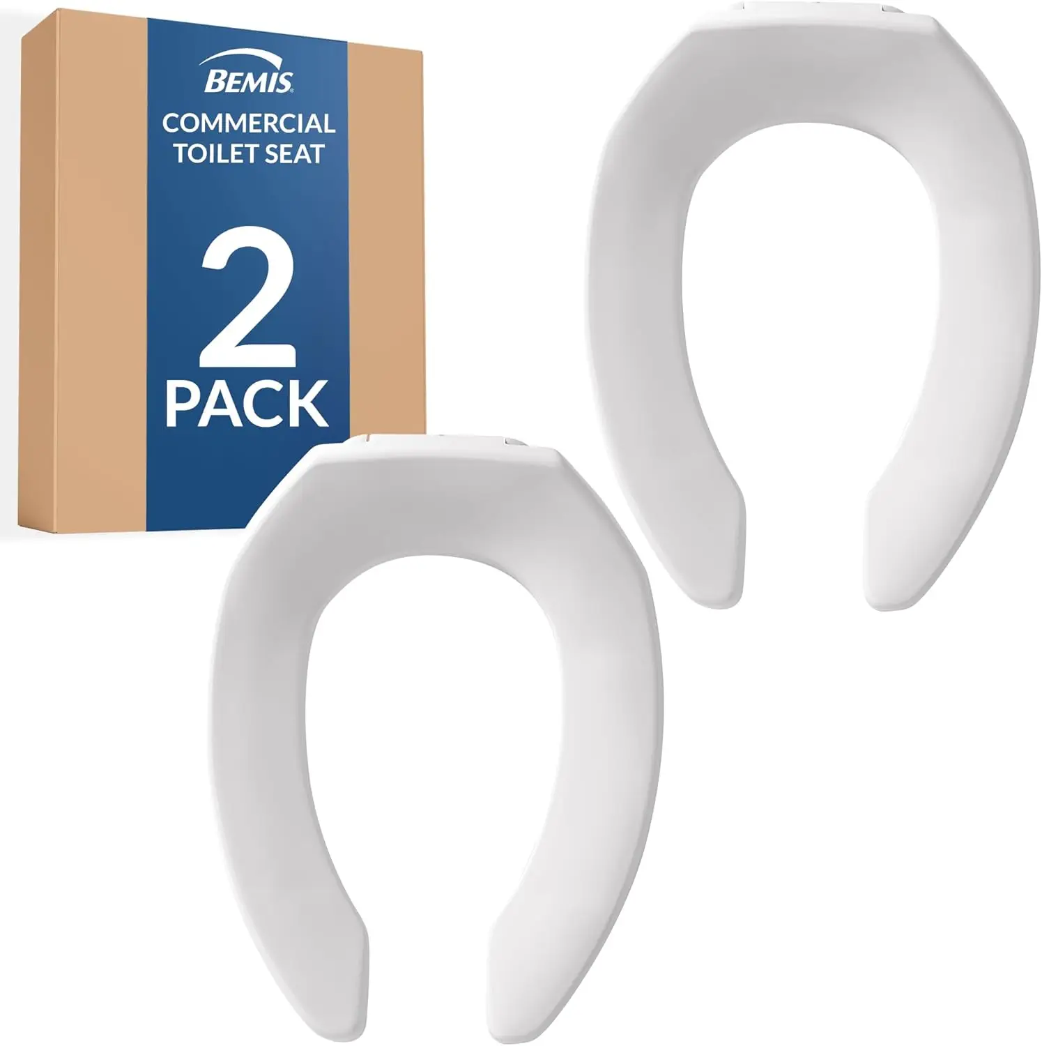 

2-Pack Heavy Duty Commercial Open Front Toilet Seat, Stainless Steel Hardware, Elongated White for Public Restrooms
