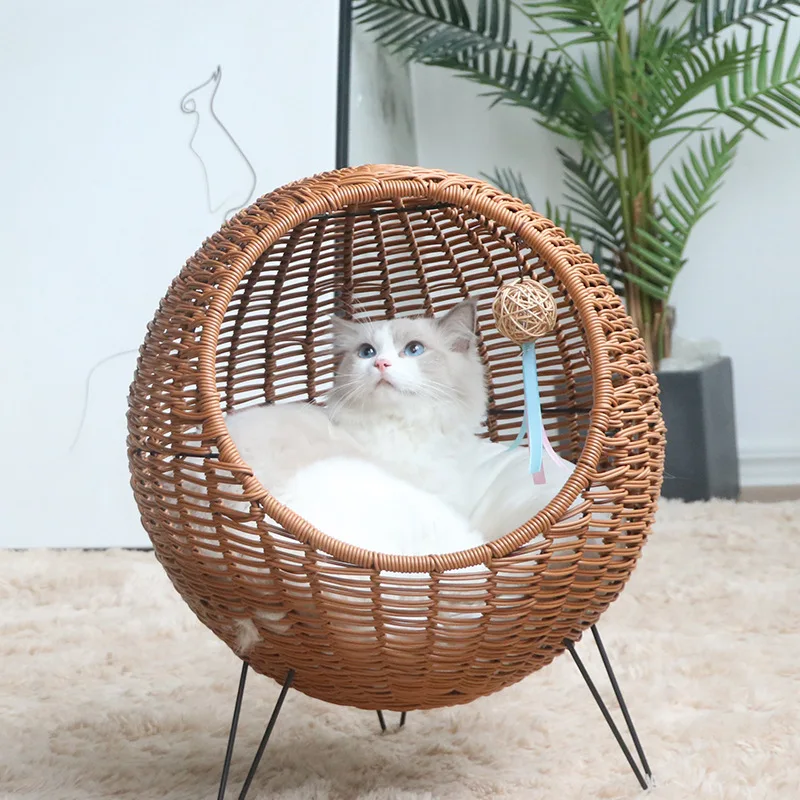 Breathable rattan cat nest, universal in all seasons, semi-closed cat autumn and winter warm pet nest