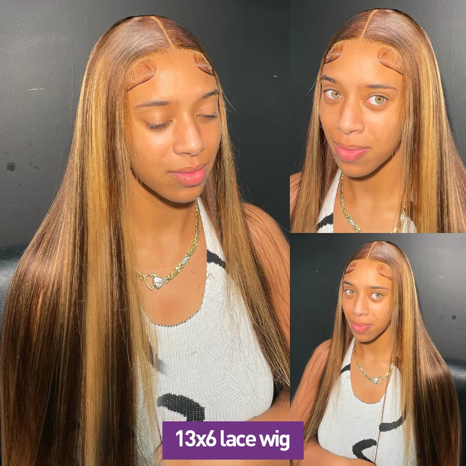 Highlight Ombre 13x6 Lace Frontal Wig Straight Human Hair Wigs Colored 13x4 Transparent Lace Front Wig Remy Human Hair For Women