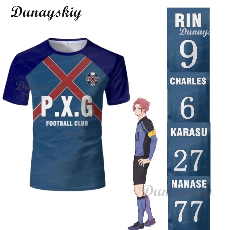 

Аниме Джерси No 9 Рин Шиду P.X.G Синяя футболка с замком для косплея, японская футболка для мужчин и женщин, повседневная спортивная футболка
