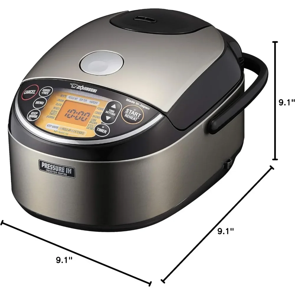 Zojirushi NP-NWC10XB Pressure Induction Heating Rice Cooker & Warmer, 5.5 Cup, Stainless Black, Made in Japan