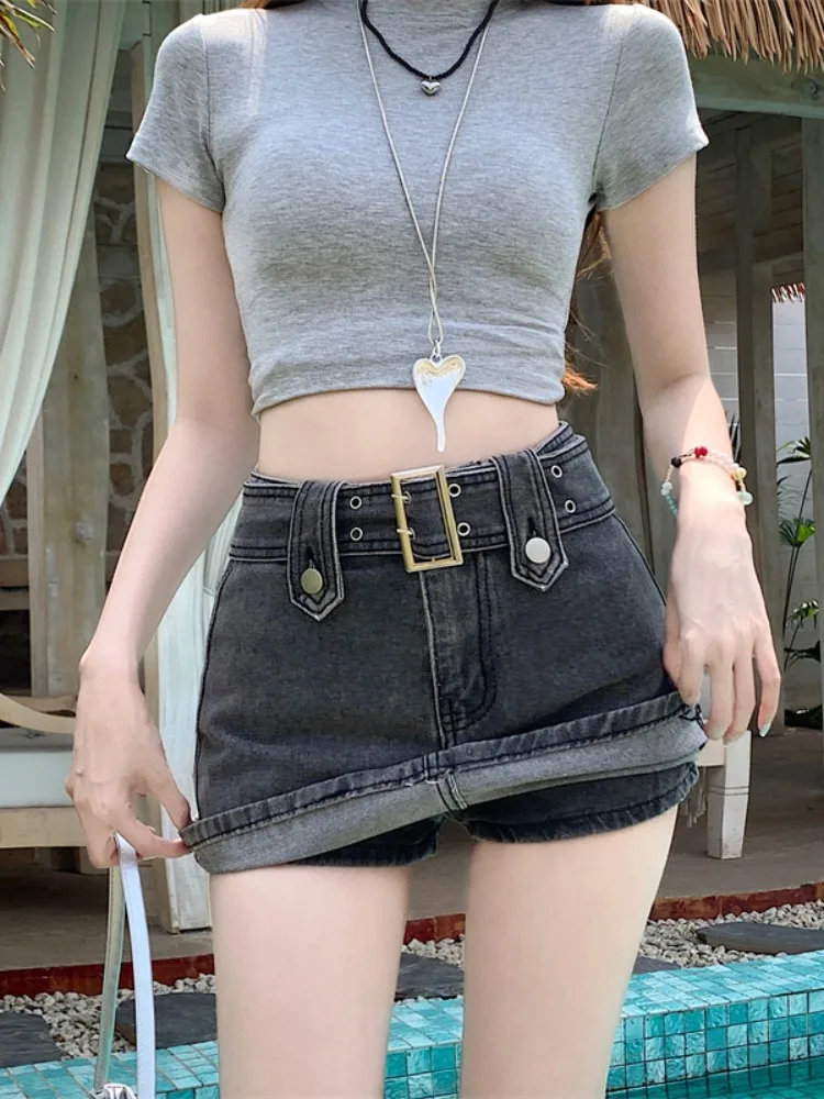 Jupe trapèze taille haute avec ceinture pour femmes, jupes en Denim, amincissante, Sexy, ceinture de taille Bla, Anti-lumière, marche, été