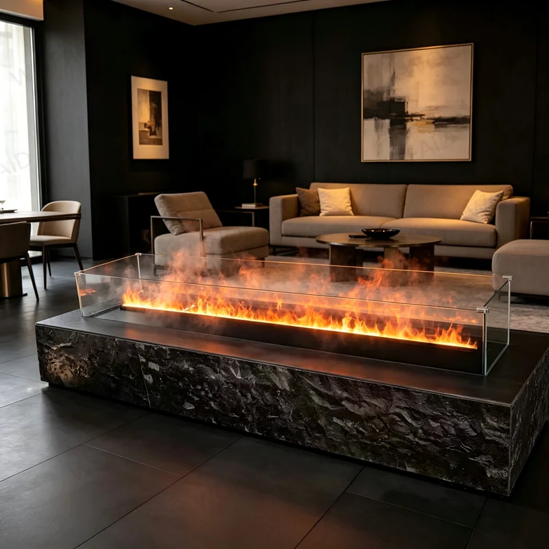 3D Water Mist Fireplace 100cm,Wall Mounted,Realistic Flame Effect with Driftwood,Remote Control,No Heat,Modern Living Room,Black