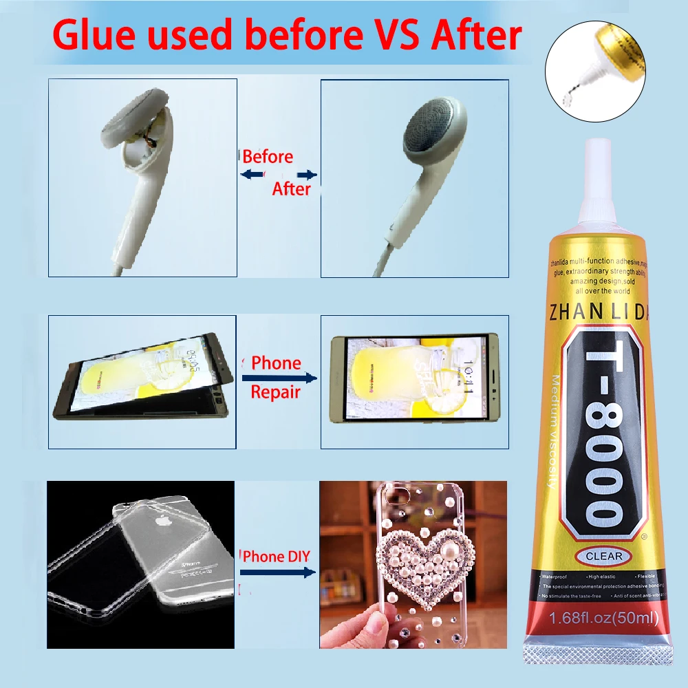 Transparent T8000 Glue Phone Repair Puzzle Model Jewelry Ring Fabric Wood Textile Super Adhesive T-8000 Precision Applicator Tip