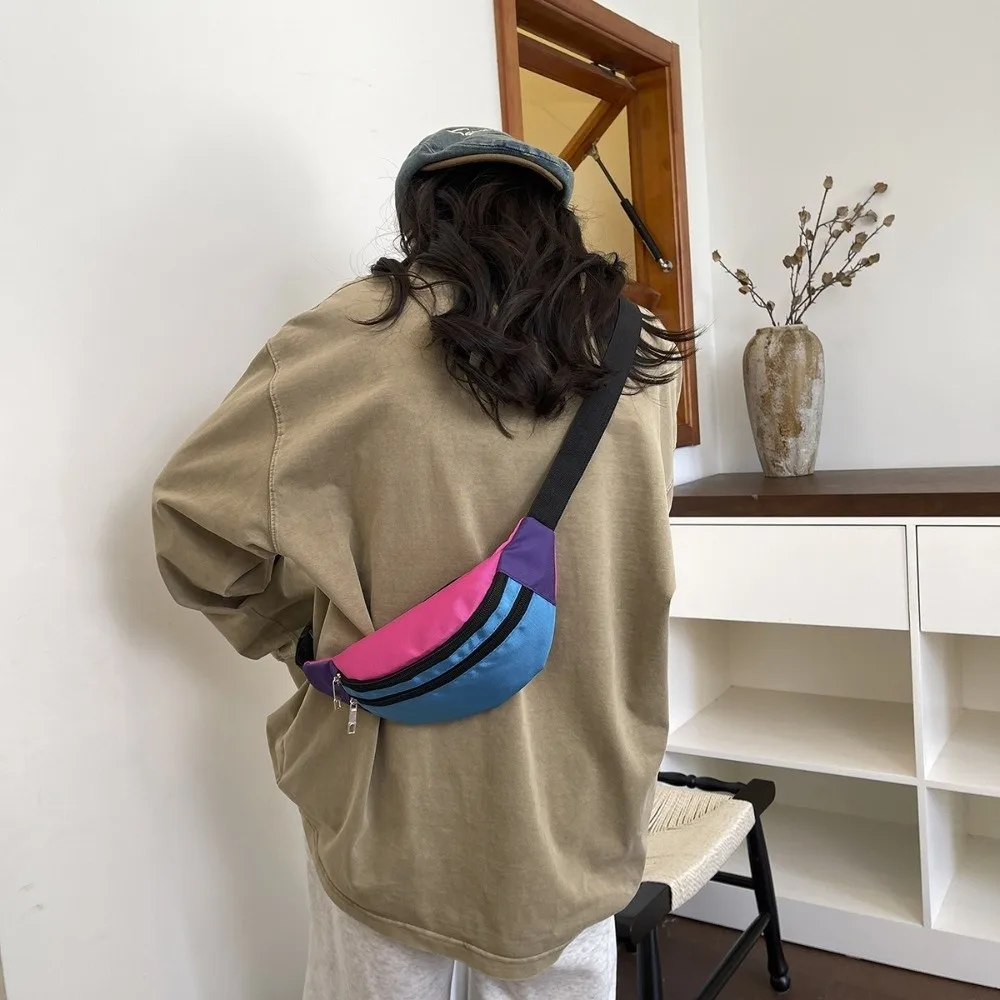 Canvas Material Color Blocking Waist Bag Lightweight Large Capacity Bum Belt Phone Pouch Adjustable Strap Banana-Shaped
