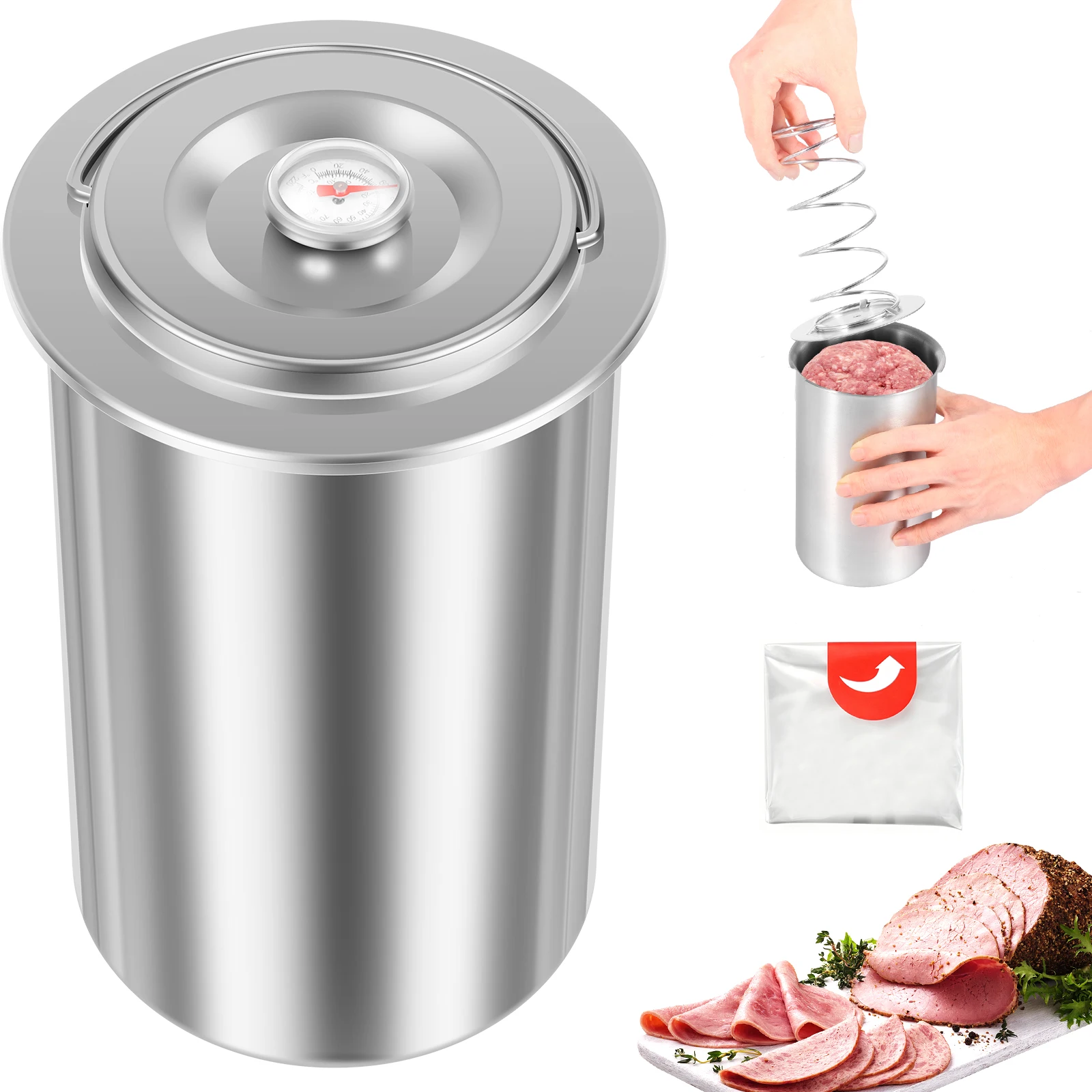 

Ham Maker Stainless Steel Meat Press Cooker Deli Meat Press Mold with Thermometer for Pork Poultry Cooking Kitchen Accessories