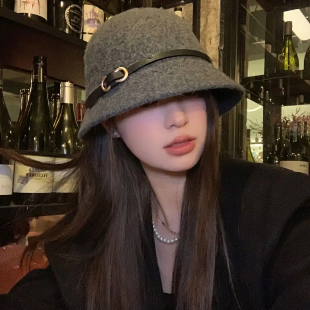 

Sweet Woolen Wool Fisherman Hat Elegant Pure Color Women's Formal hat British Style Korean Style Basin Hat Streetwear