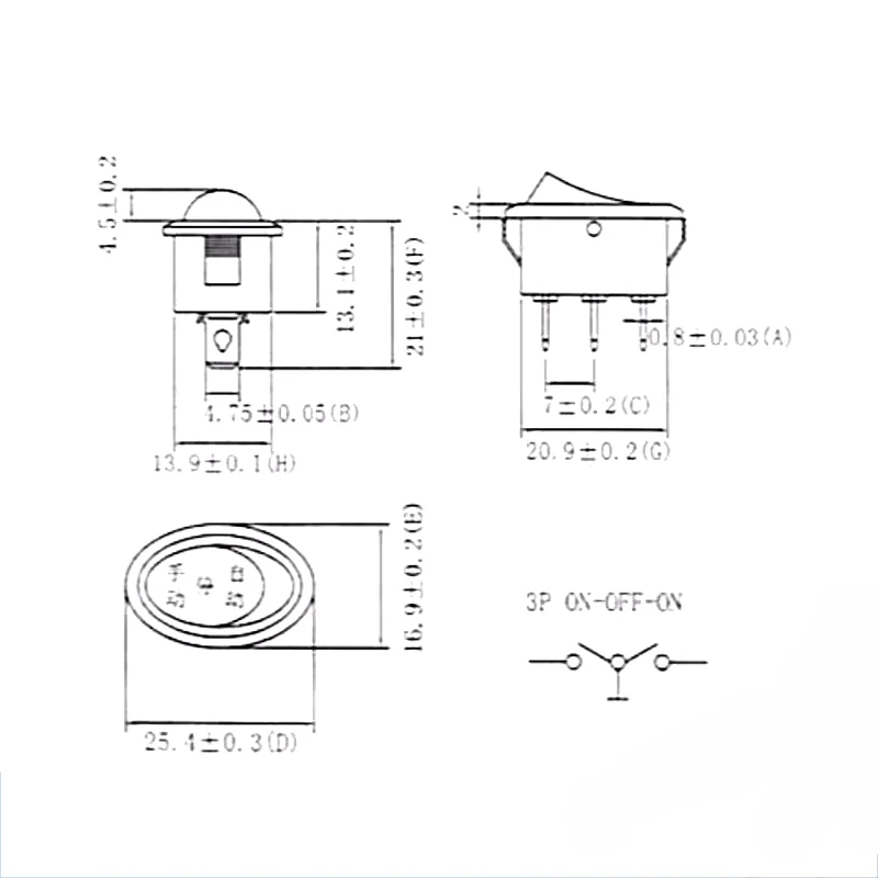 KCD1/KCD7 25*16mm owalny trójkołowy trójbiegowy czajnik elektryczny ręczny wyłącznik dozownika automatyczny, duża moc 6A