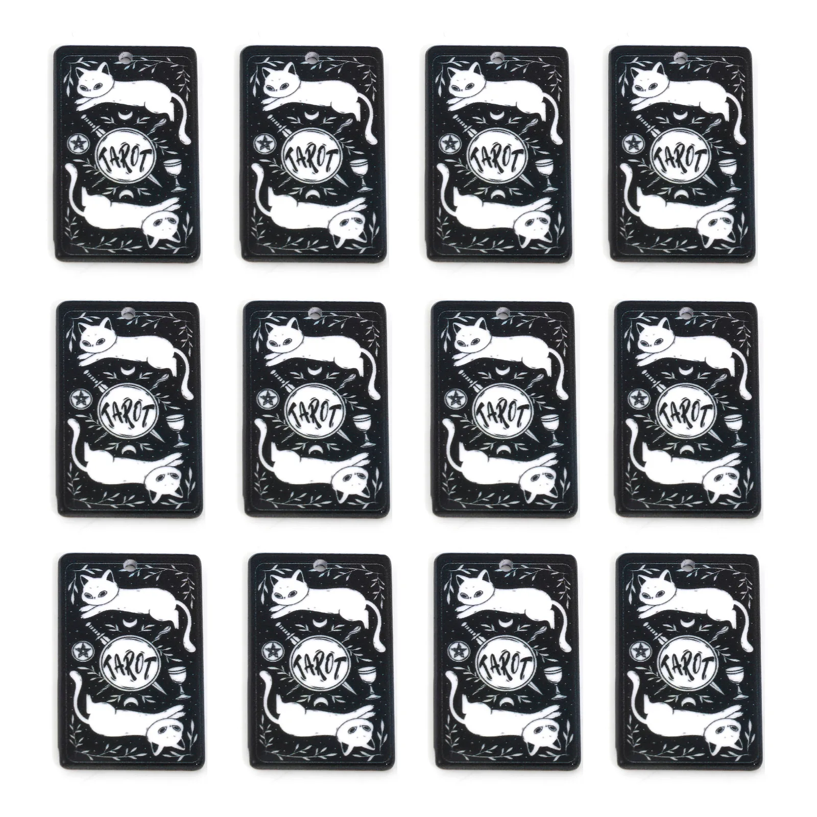 5PCs Black White Acrylic Tarot Pendants Rectangle Cat Double-sided Charms For DIY Earrings Necklace Jewelry Making 3.8cm x 2.3cm