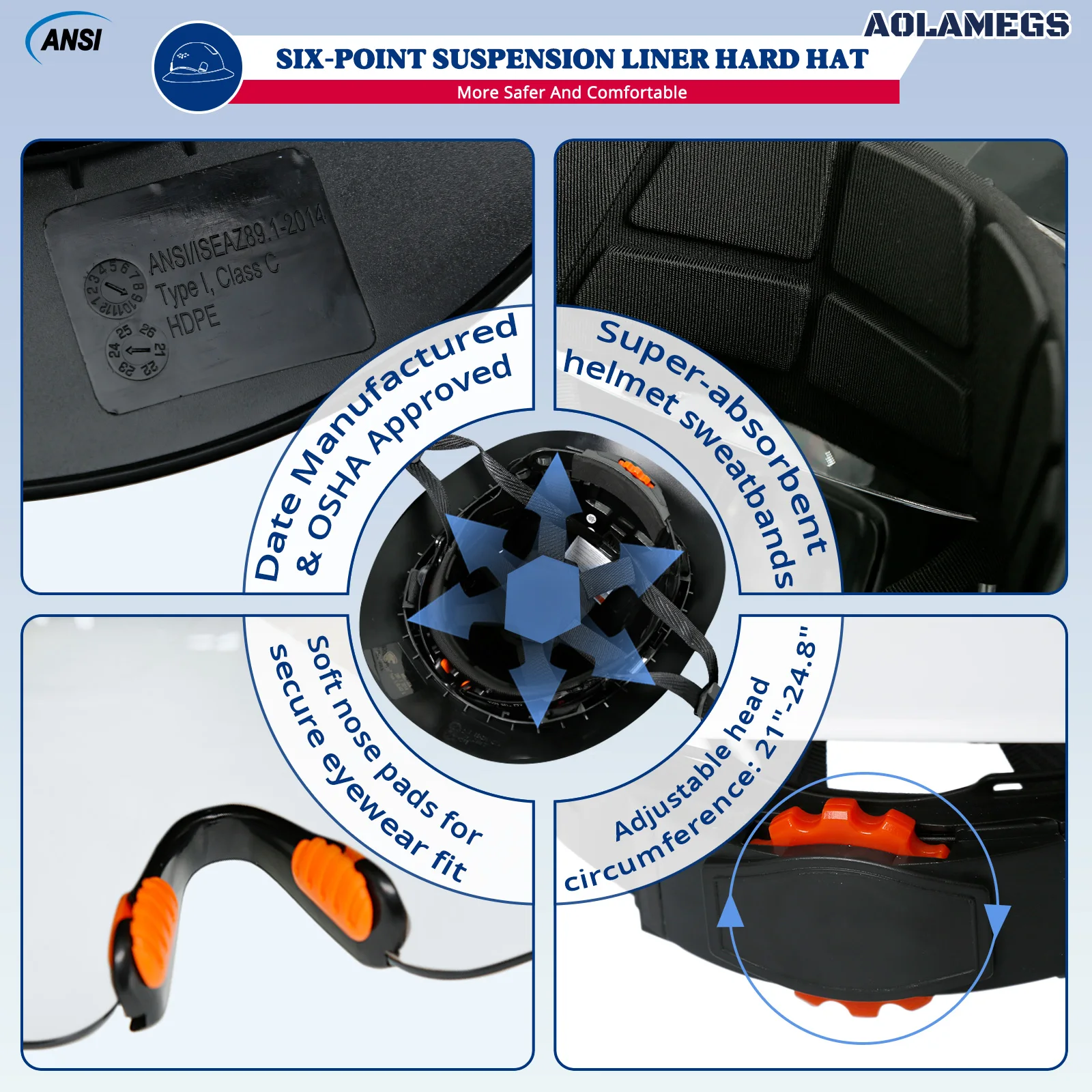 CE Full Brim Hard Hat W/ Built In Goggles Earmuffs Reflective Stickers ANSI Safety Helmets Construction Site Engineer Work Cap