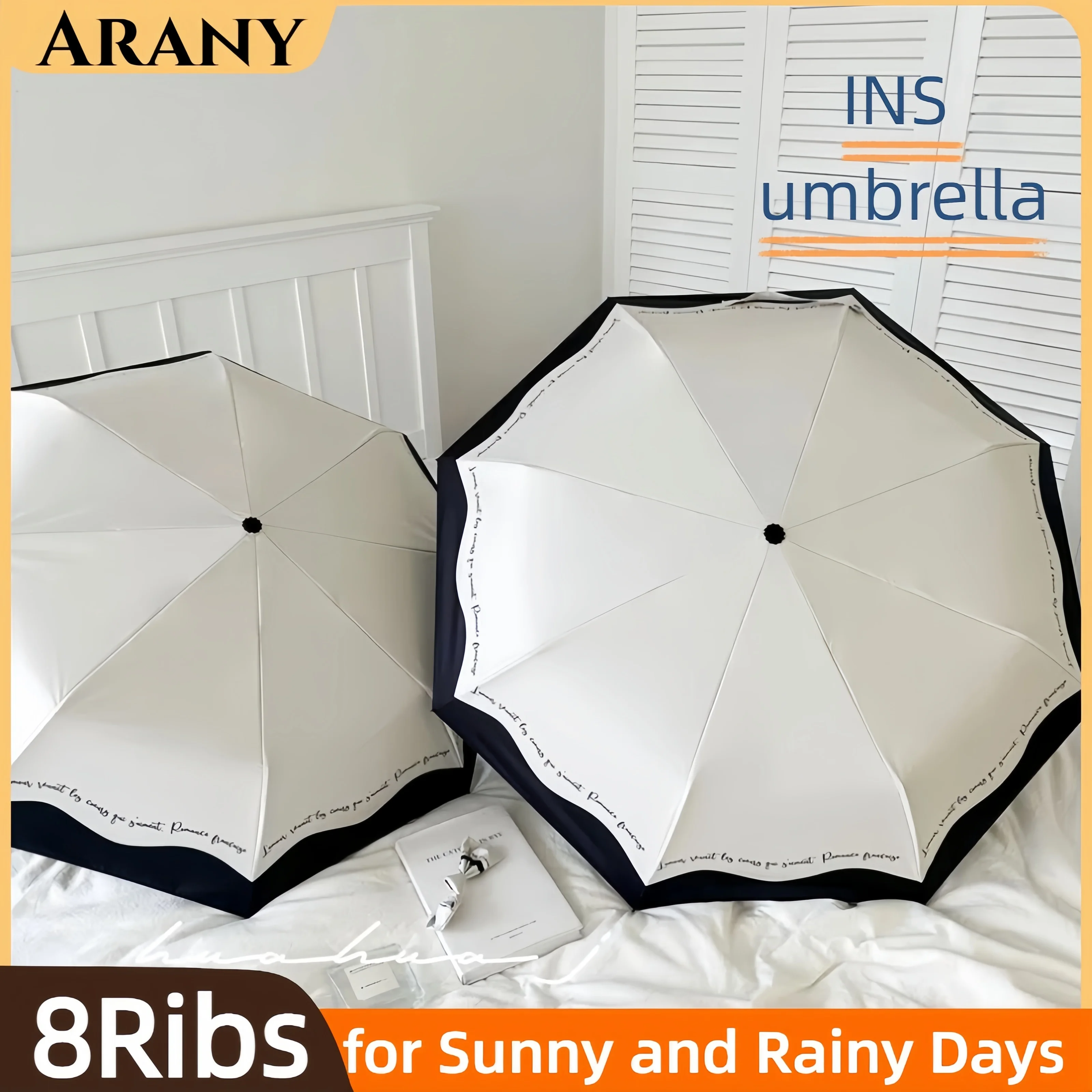 

ARANY Umbrellas Automatic for Women 8ribs rain umbrella Black White Edges Sun Protection Artistic UV Umbrella