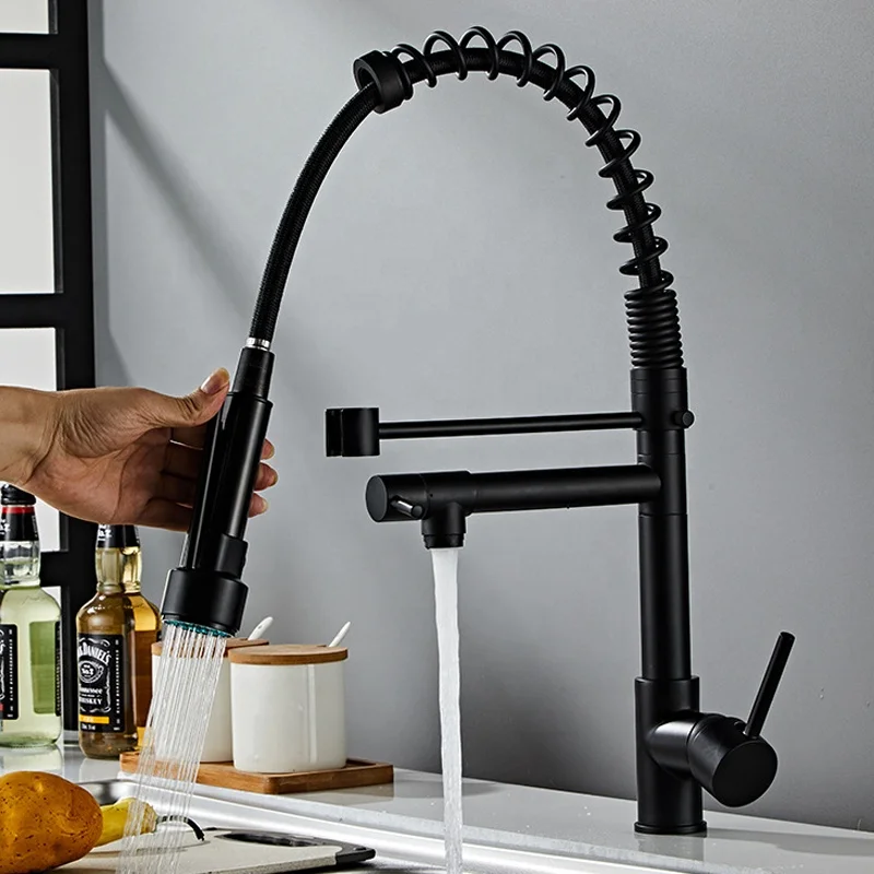 Universal Rotatable Tap Extender Swivel Extension Spring Pull Out Pull Down Sprayer Kitchen Faucet for Sink