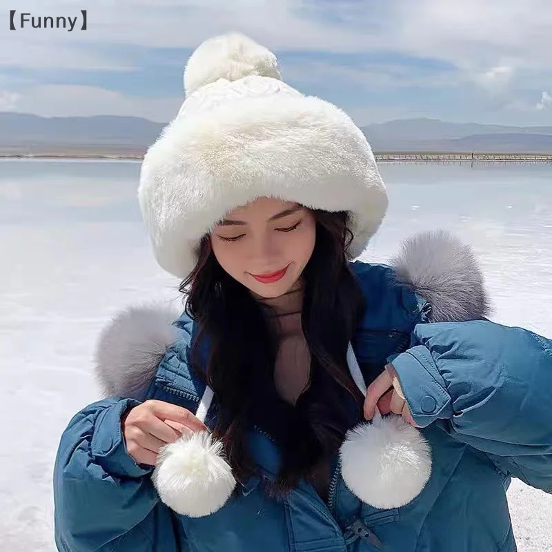 〔Funny〕Autumn And Winter Baotou Hat With Large Head Circumference Women's Knitted Wool Hat Thick Warm Ear Protection Hat