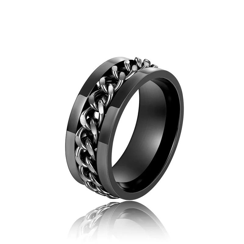 Huitan Statement Stainless Steel Ring for Women/Men Modern Wearable Punk Accessories Chain Design Hiphop Party Trendy Jewelry