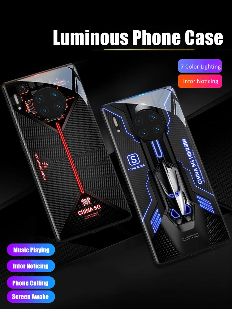 

Cool Spacecraft LED Light Glow Luminous Tempered Glass Back Phone Case for Huawei P30 40 50 60 Mate 60 40 50 Nova 9 10 Pro Plus