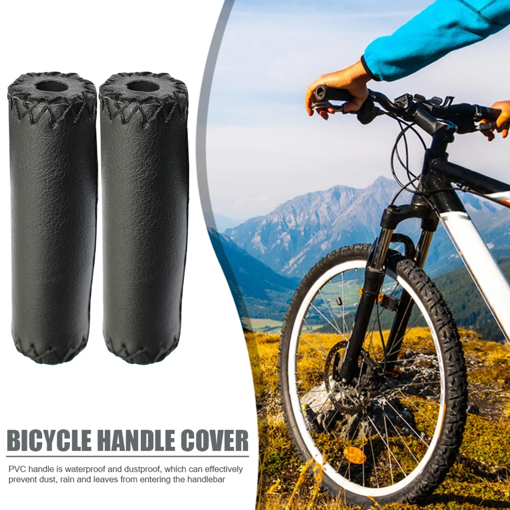 Retro Look Bike Handle Grips - Anti-Slip & Shock Absorption - PU Leather - Outdoor Cycle Biking