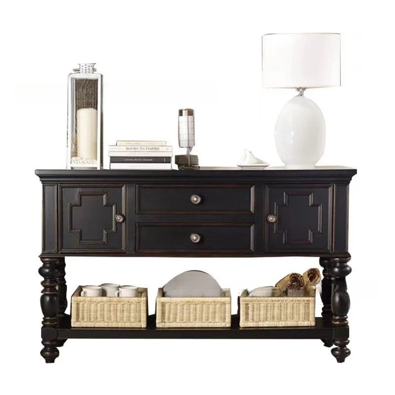 

American solid wood porch cabinet furniture retro old oak white two doors wall, foyer decorative cabinet
