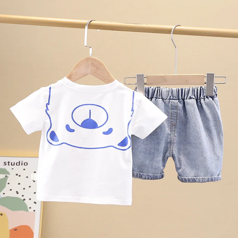 

Children's Summer Suit 2022 Fashion Cartoon Letter Printed O-neck T-shirts Tops and Boys Short Sets Two Piece Kids' Sportswear