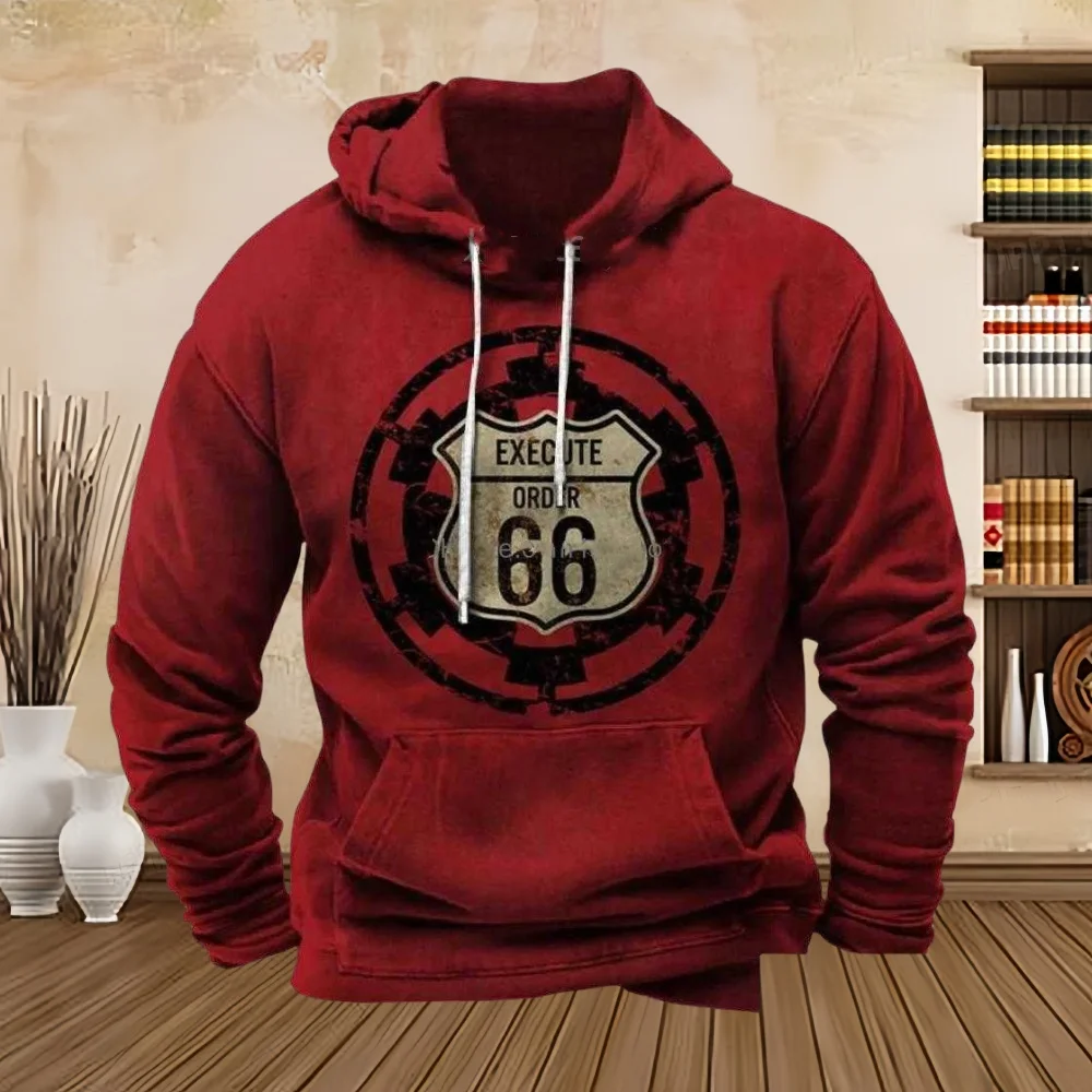 Novità in Felpe Vintage 66 Route Pullover Stampato Biker Motor Man Felpa con cappuccio Oversize Manica lunga Top Tee Shirt Felpe con cappuccio da uomo