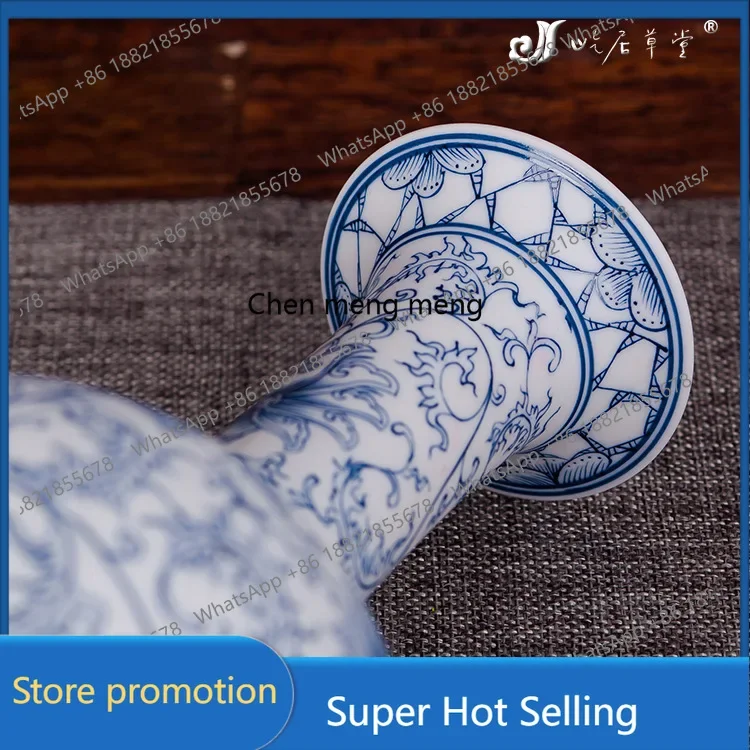 A6239 Hand-painted tangled lotus long-necked bottle Jingdezhen ceramic small vase blue and white porcelain factory direct sales
