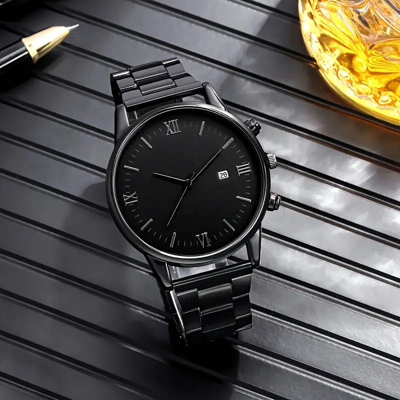 4pcs men's quartz watch set - stylish and simple, zinc alloy strap