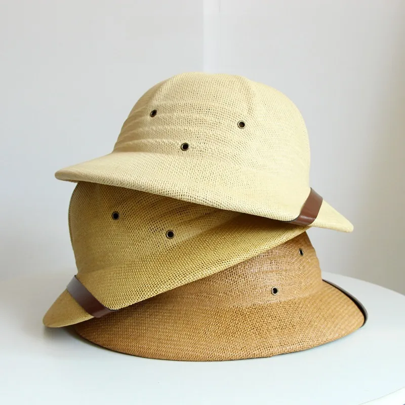 Straw Hat Men's Head Safety Helmet Summer Women's Breathable Sunshade Fisherman's Hat Belt Shaped Straw Hat