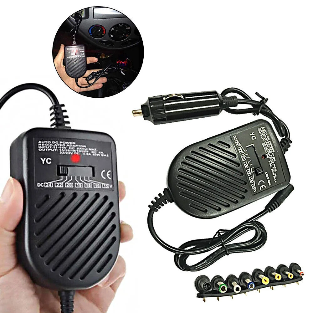 Universal 80W Portable Charger LED Auto Car Adapter Adjustable Power Supply Adapter Set 8 Detachable Plugs Car Laptop Notebook