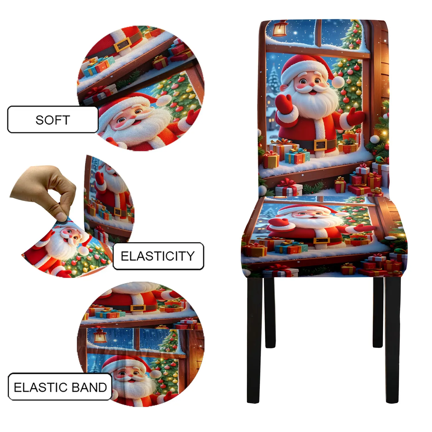 

1/4/6 шт. чехол на стул, рождественское атмосферное украшение, мультяшный стиль, Санта-Клаус, принт, высокая эластичность, моющееся украшение для дома