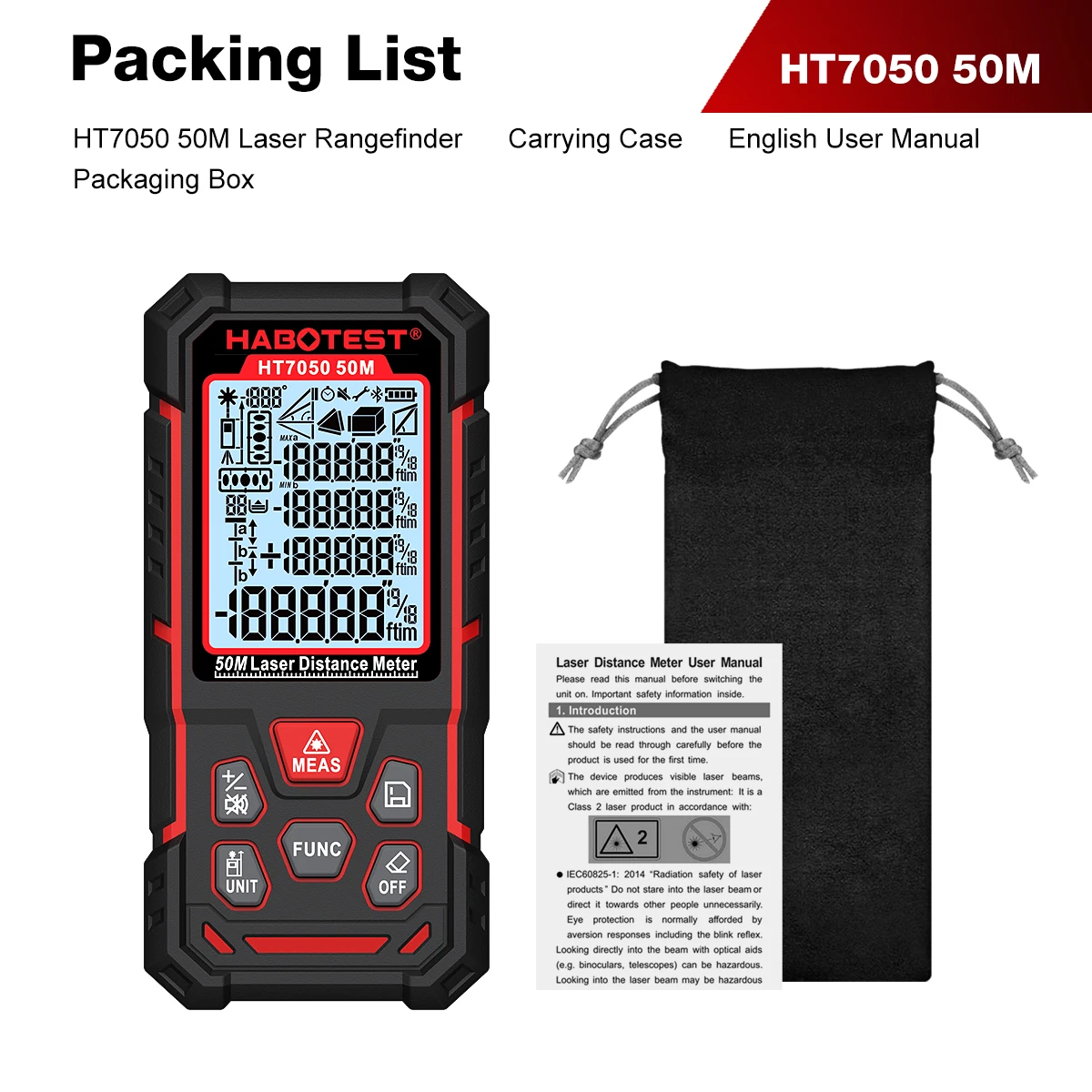HABOTEST HT7050 50M/80M/120M Laser Afstandsmeter Professionele Meter Laser Afstandsmeter Laser Meetlint