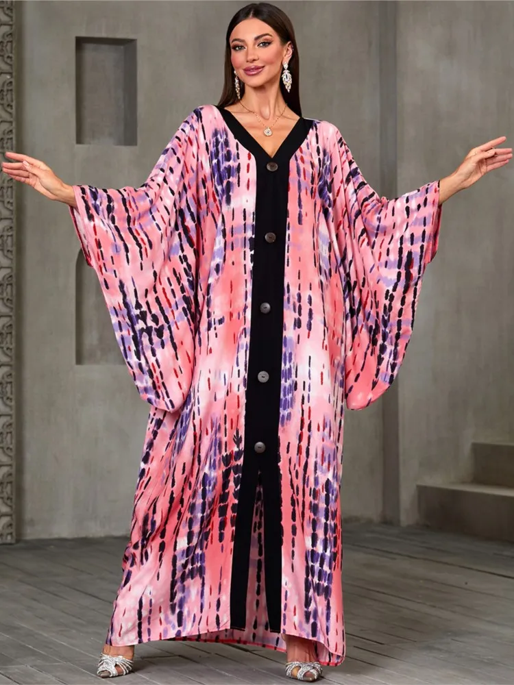 Summer Cover Ups Women Swimsuit 3/4 Sleeve Robes Bathing Suit Robe Dress 2026 New Tie Dye Beach Holiday Maxi Dresses Cover-Up