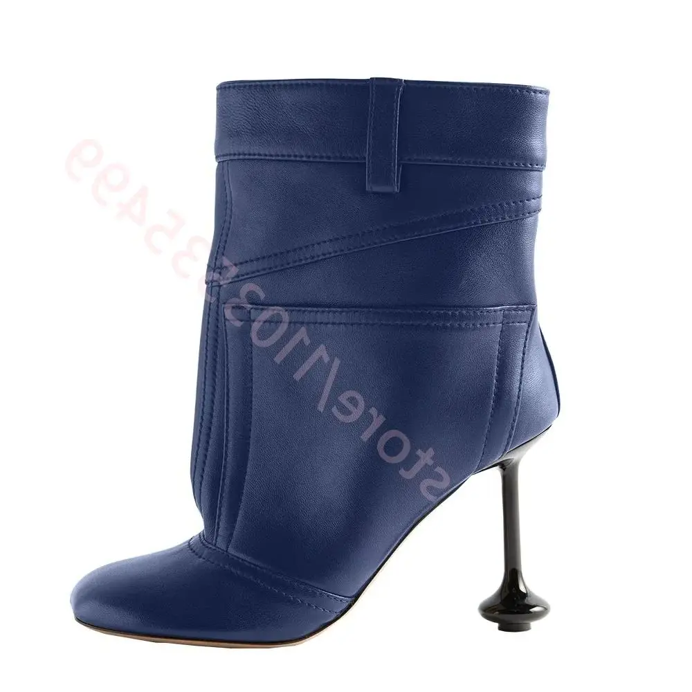 

Women's Patchwork Leather Short Boots 2025 Square Heels Sexy Runway High Heels Fashion Party Casual Solid Color