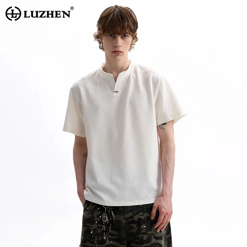 

LUZHEN 2025 Summer New Solid Color Casual T-shirts Men's Elegant Original Handsome Short Sleeve Tops Male Trendy Clothes JY2102