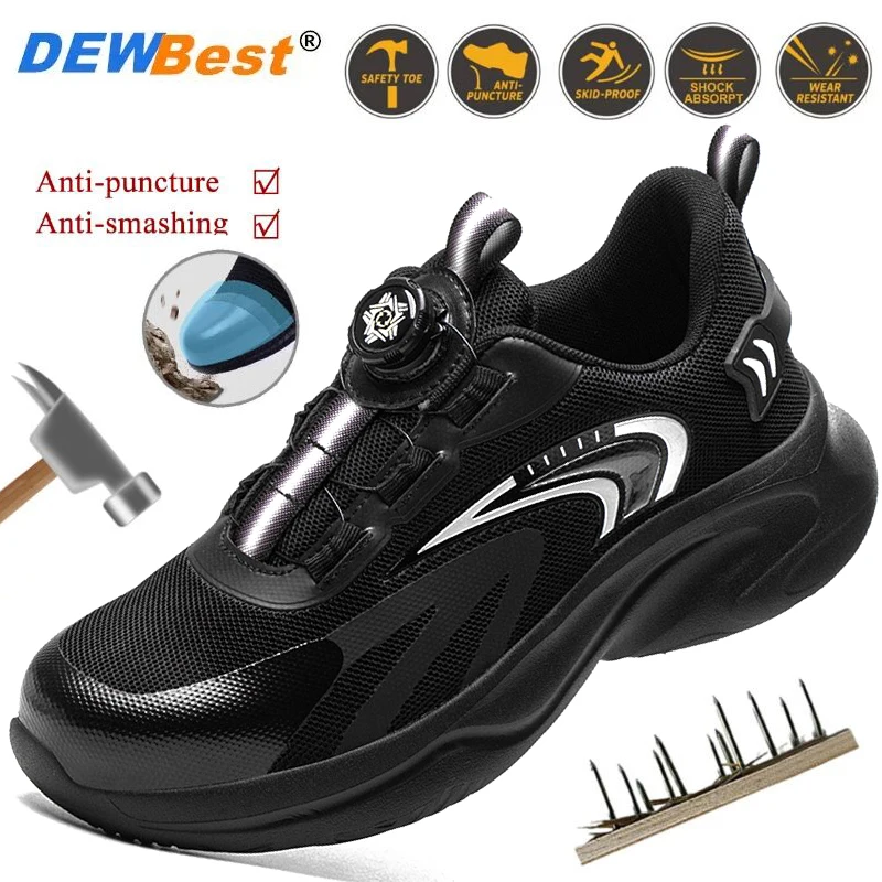 

Mens Swivel Button Lace Free Anti Puncture Anti Slip Safety Shoes Anti Vandalism Steel Helmet Protective Safety Sneakers