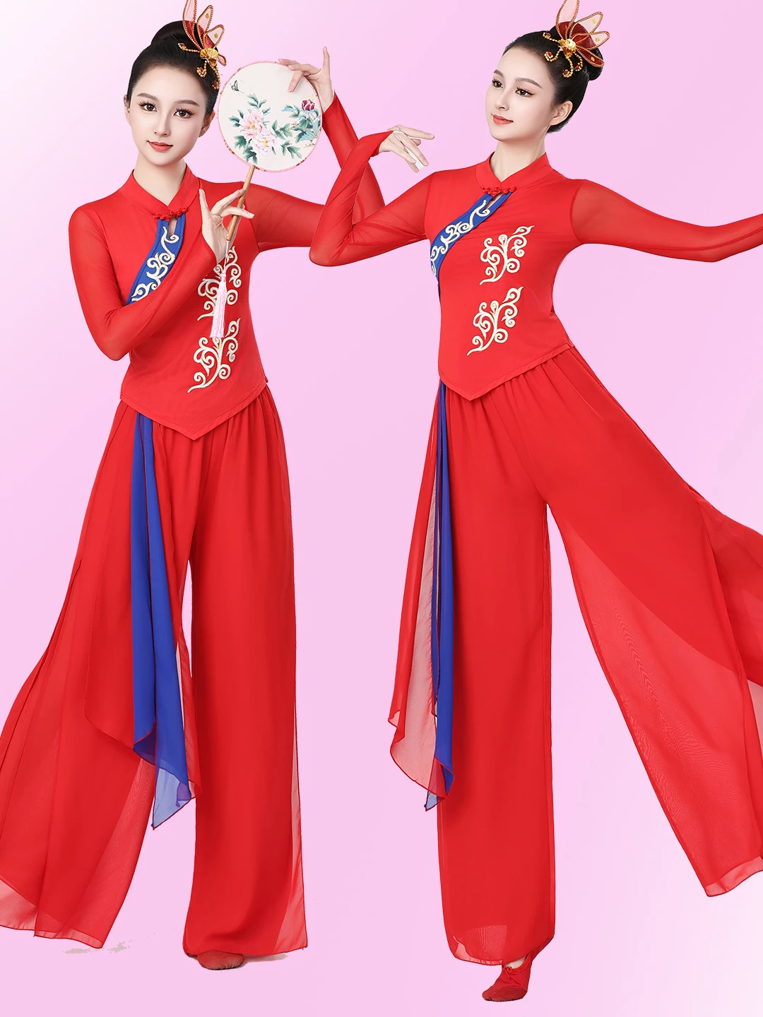 elegant-classical-dance-outfit-set-spring-2026-women's-long-sleeve-floral-printed-pants-loose-fit-performance-costume