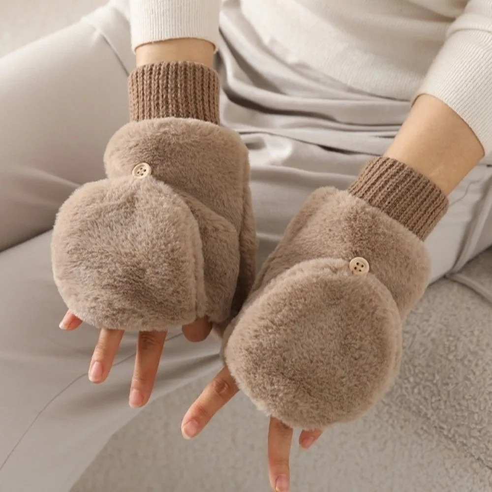 New Warm Gloves Fingerless Knitted Cuffs Fingerless Mittens Button Closure Solid Color Winter Gloves Cycling