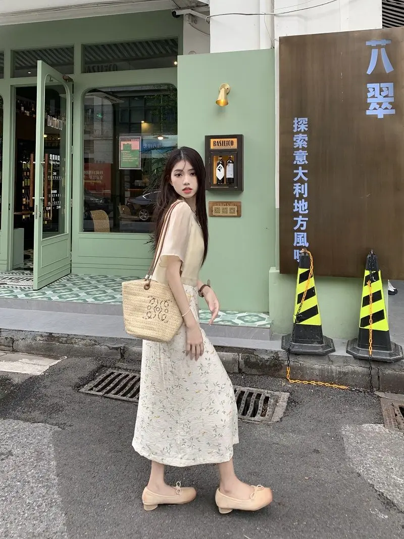 

Комплекты платьев из двух предметов, женские платья трапециевидной формы с цветочным принтом без рукавов, сетчатые укороченные топы, элегантный ретро-китайский стиль, милые нежные шикарные платья