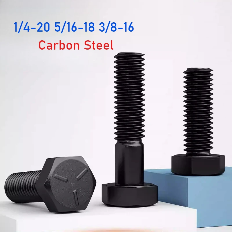 UNC 1/4-20 5/16-18 3/8-16 US Coarse Thread Black Carbon Steel Outside Hex Head Screw Hexagon Cap Bolt