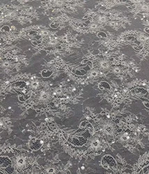 1.4M Wide Sparkly Flowers Net Lace Fabric Clear Sequins for Dress Classic Pattern Hot Design DIY Lace Chantilly with Sequins