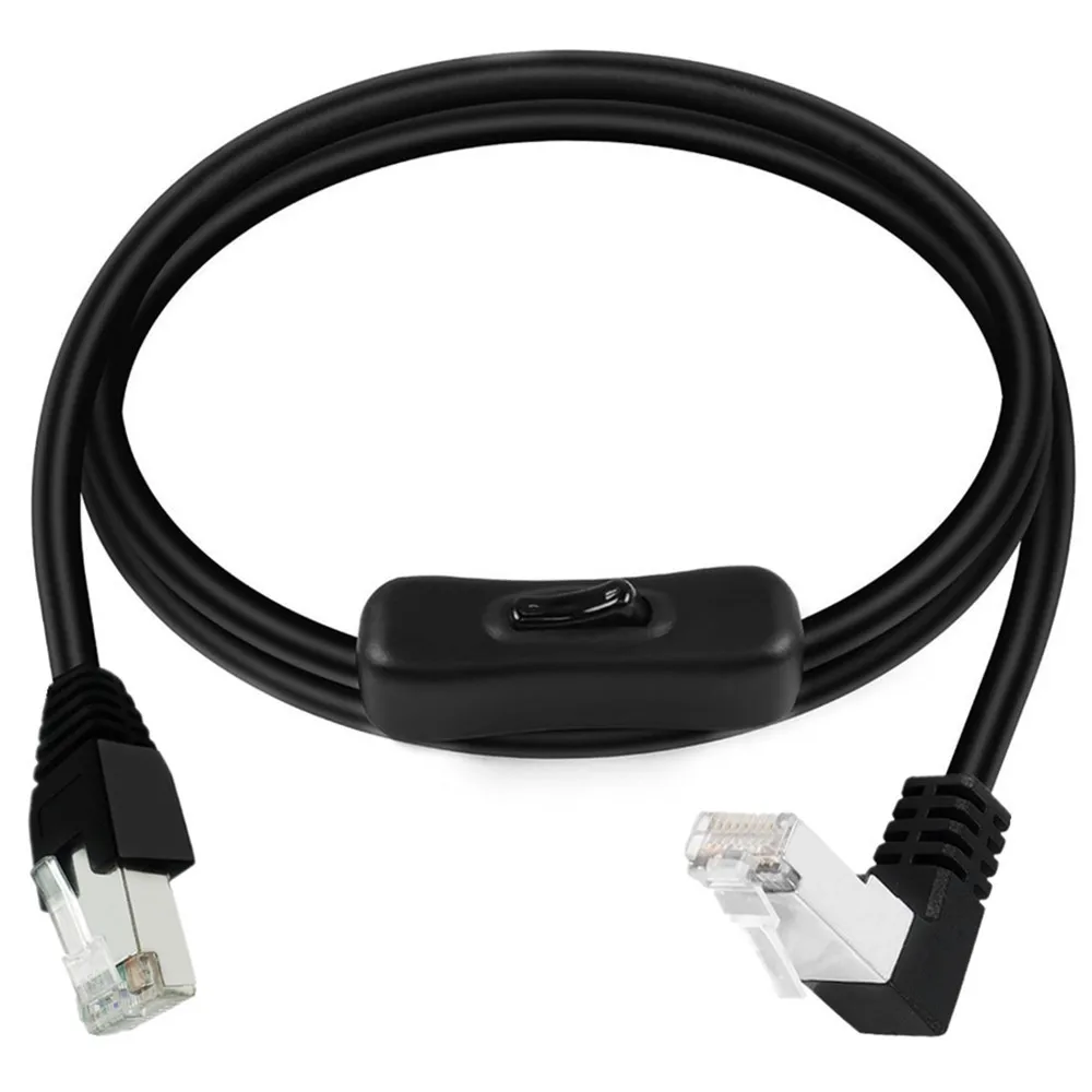 Ethernet-Verlängerungskabel CAT6e RJ45-Verlängerungskabel mit Ein-Aus-Schaltern Stecker auf Buchse/90 Grad RJ 45 8p8c Netzwerkkabel 0,6 m 1 m