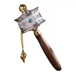 Wooden Handle Tibetan Prayer Wheel Handheld Buddhist Premium Buddha Scriptures Turn Praying Instrument for Meditation Room