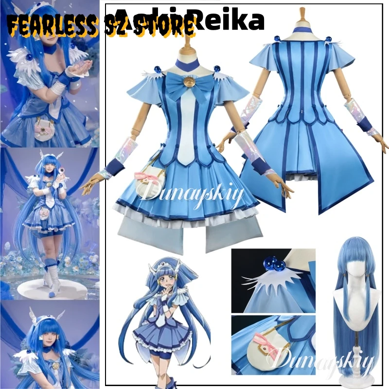 Anime Smile PreCure! Fantasia Cosplay Aoki Reika Cure Beauty, Vestido Azul com Tiara, Conjunto Completo para Festa de Halloween e Comic Con