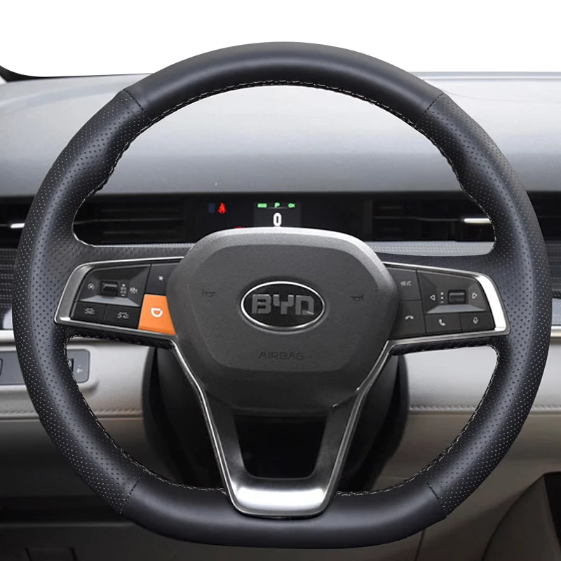 For BYD Destroyer 05 BYD KING Hand Sewn Needle Thread Car Steering Wheel Cover Car Interior Protect Accessories Genuine Leather