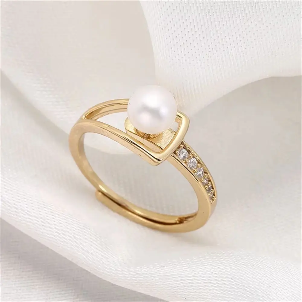 

14k gold plating colorful single pearl ring opening adjustable DIY accessories simple fashion