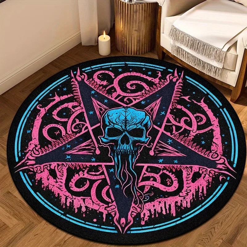 VIKAMA Gothic Skeleton Round Area Rug Soft Non Slip Bedroom Bedside Floor Mat E-Sports Room Mat Halloween Home Decor
