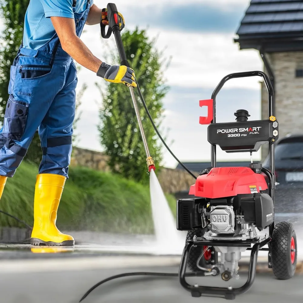 

Gas Pressure Washer 3300 PSI, 2.5 GPM, 201cc, 3800W with Onboard Soap Tank, Metal Spray Wand, 5 Nozzle for Cleaning Equipment